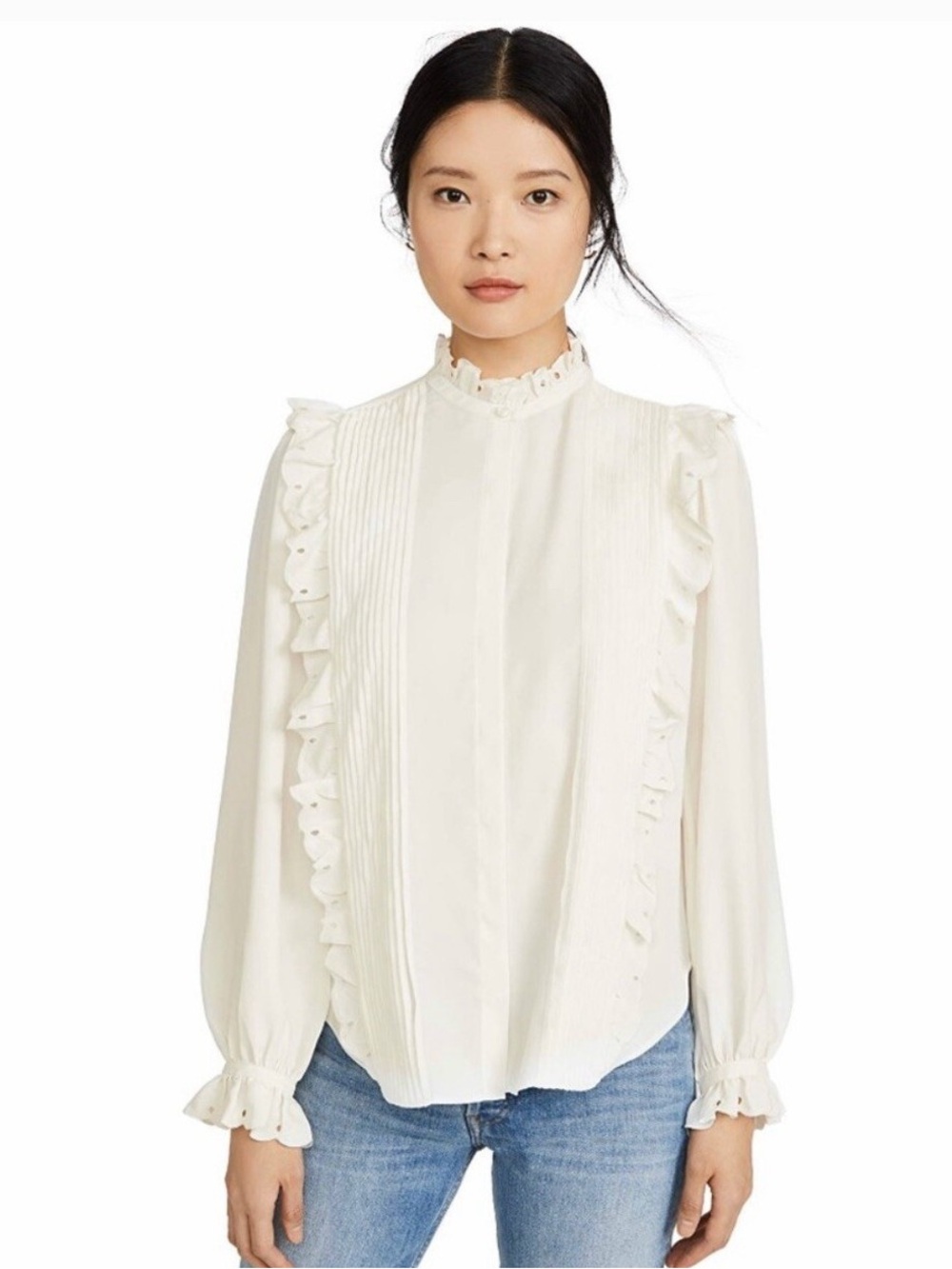 Joie Cheayanne Ruffled Pintuck Blouse - White